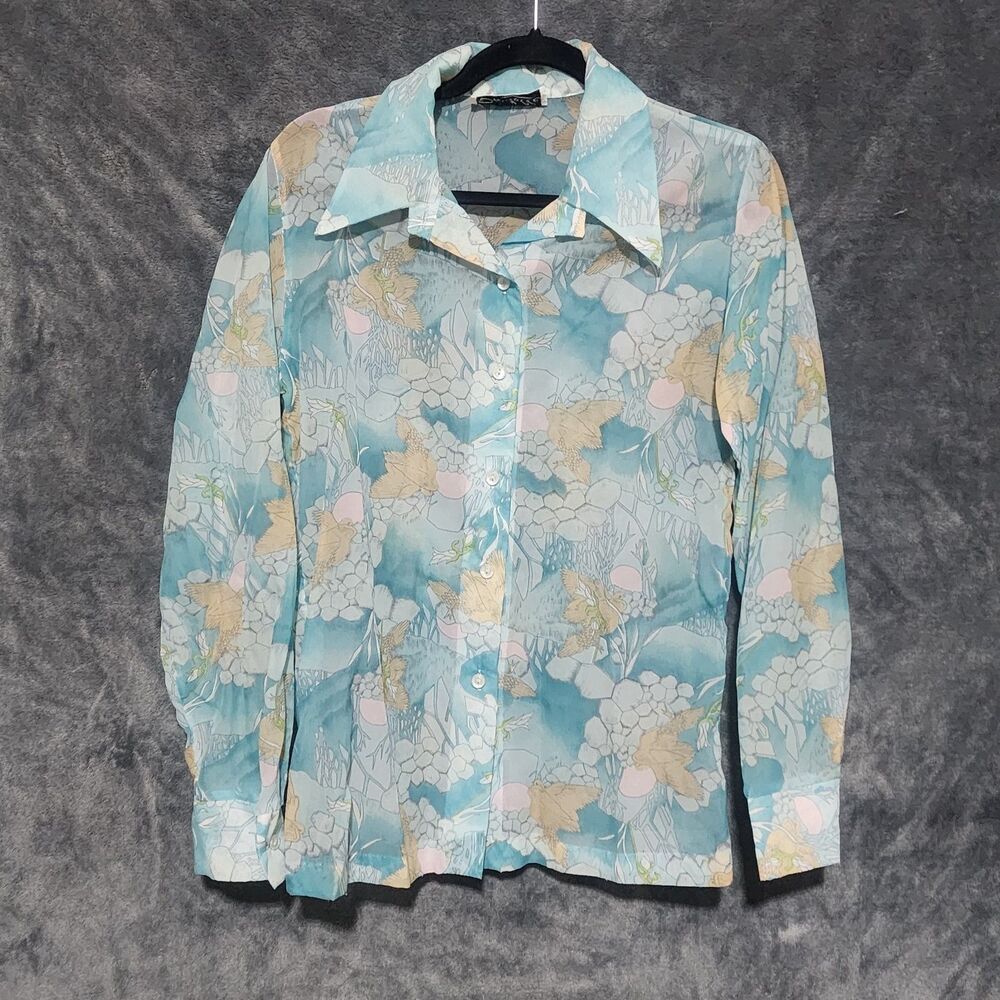 Distinctly Danielle Vintage 70s Abstract Floral Dagger Collar Button Up...